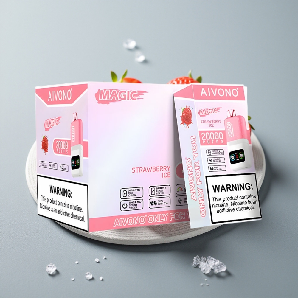 Aivono AIM MAGIC 20000 Puffs 26ml Morango Gelo Recarregável LCD Dual Mesh