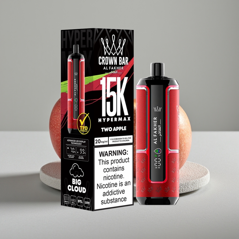 Al Fakher Crown Bar 15K Hypermax 22ml 600mAh Type-C Maçã Dupla Disposable Vape Kit