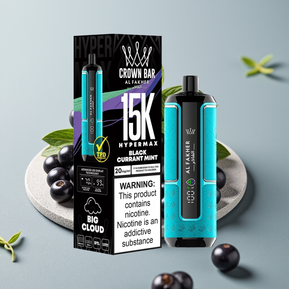Al Fakher Crown Bar 15K Hypermax 22ml 6mg Groselha Menta Descartável