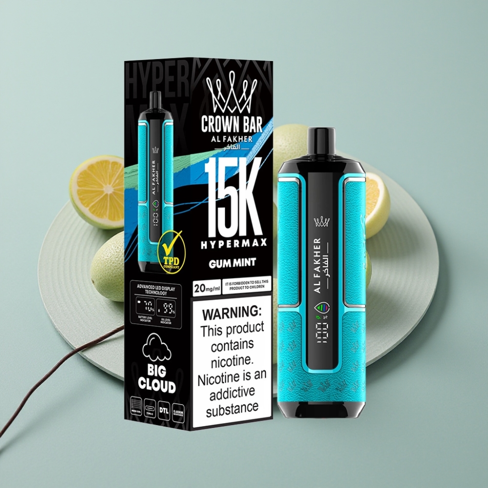 Al Fakher Crown Bar 15K Hypermax 22ml 6mg Gum Mint DTL Type-C Portátil