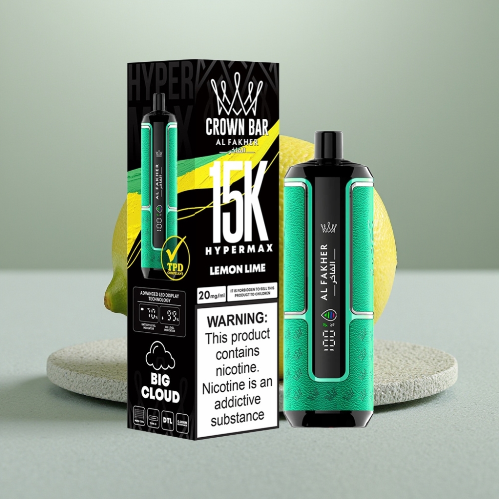 Al Fakher Crown Bar 15K Hypermax 22ml 6mg Limão Lima Descartável vape Portugal