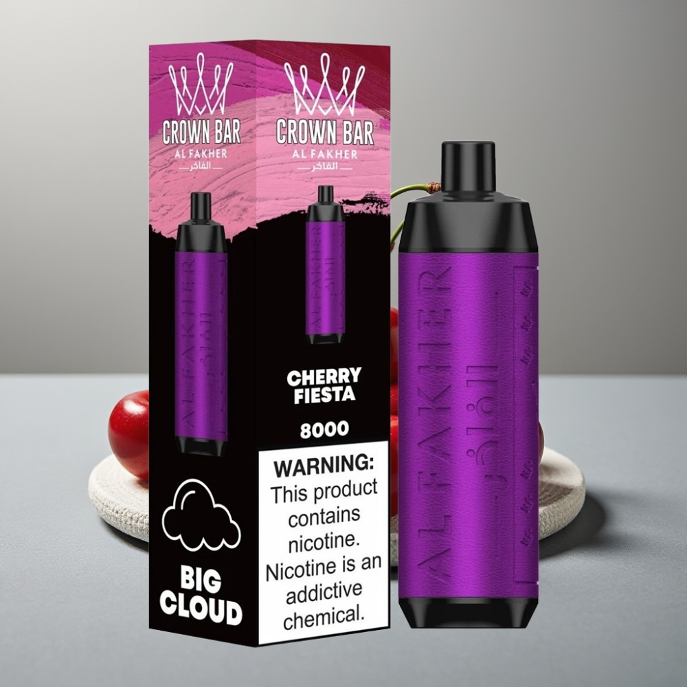 Al Fakher Crown Bar 8000 Crystal Descartável Cherry Fiesta, 18ml, 5mg, USB-C
