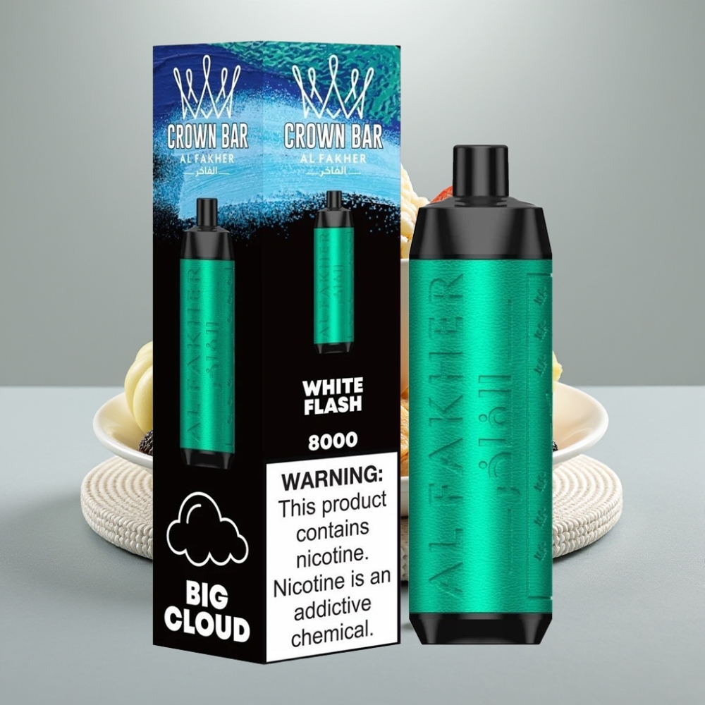 Al Fakher Crown Bar 8000 Crystal Disposable Vape Branco Relâmpago - 18ml, 5mg