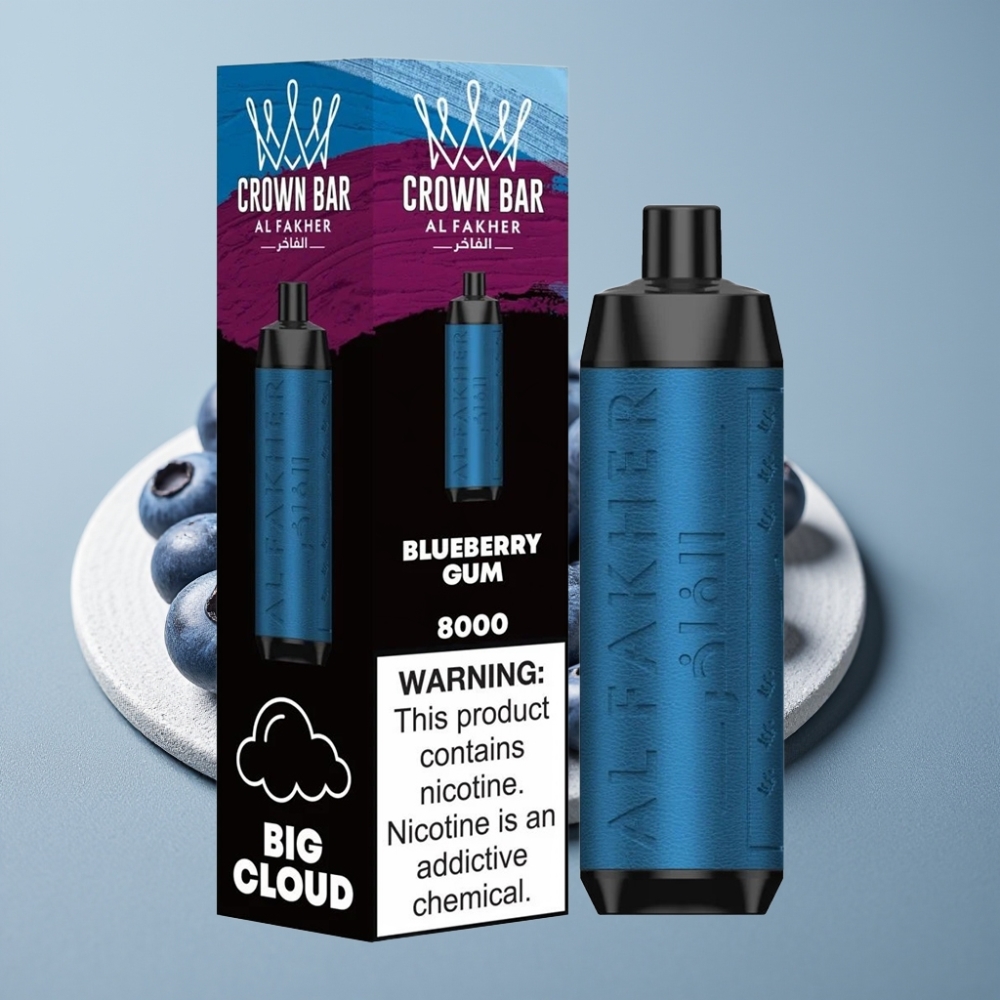 Al Fakher Crown Bar 8000 Crystal Vape Descartável Chiclete de Mirtilo 18ml 5mg