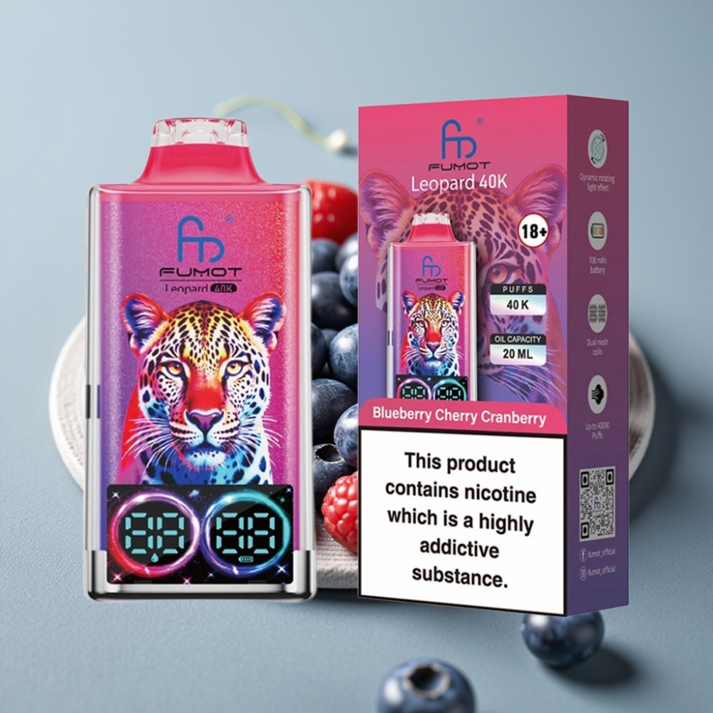 Fumot Leopard 40K Puffs 0%-5% Nicotine Dual Mesh Mirtilo Cereja Cranberry