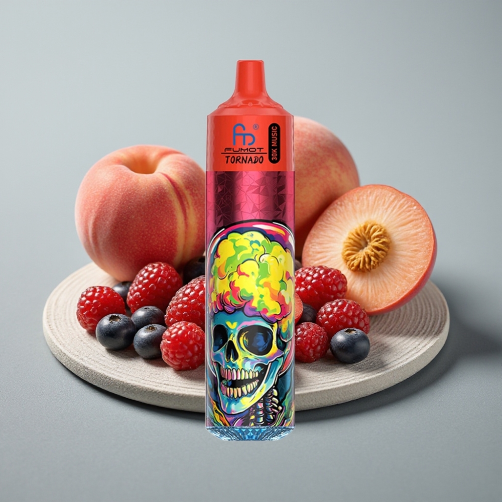 Fumot RandM Tornado 30000 Puffs 30mL 5% LED Pêssego e Frutas Silvestres