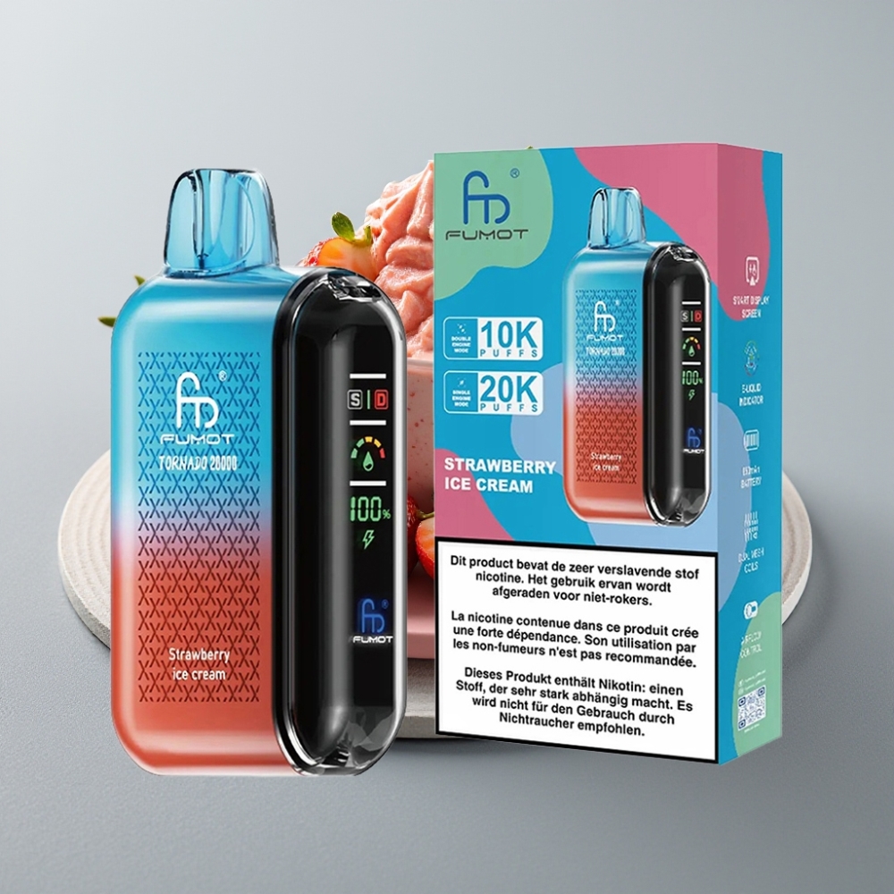 Fumot Tornado 20000 Puffs Dual Mesh 20ml 850mAh Smart Display Morango Sorvete