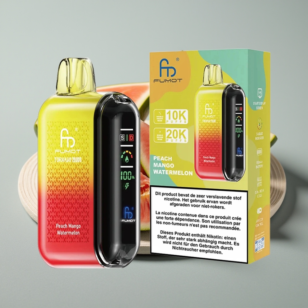 Fumot Tornado 20000 Puffs Dual Mesh 20ml Pêssego Manga Melancia vape Portugal