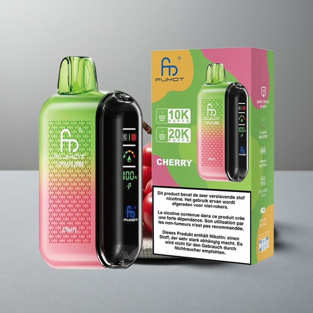 Fumot Tornado 20000 Puffs Dual Mesh Coil 20ml Cereja Recarregável vape Portugal