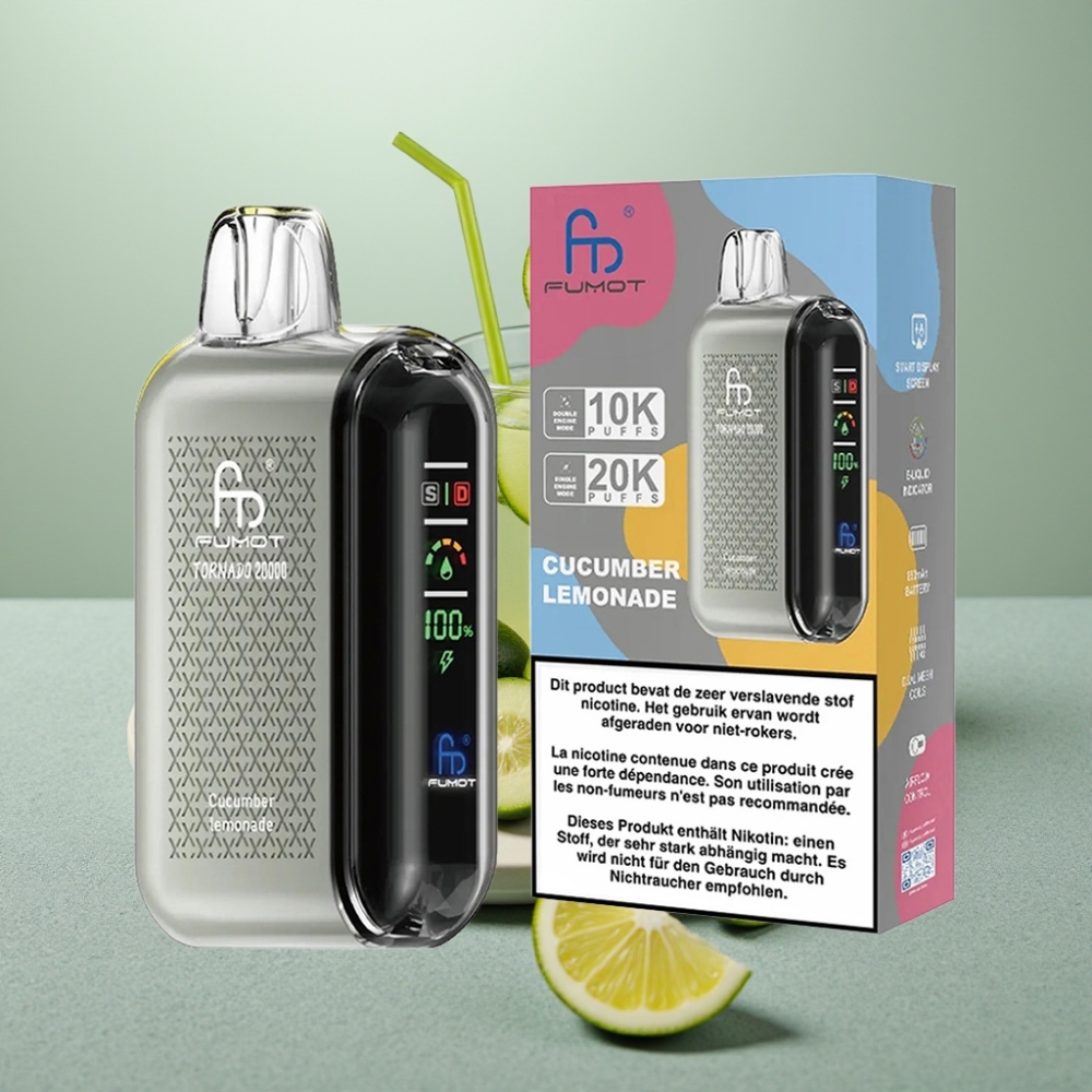 Fumot Tornado 20000 Puffs Dual Mesh Coil 20ml E-líquido Sabor Limonada com Pepino