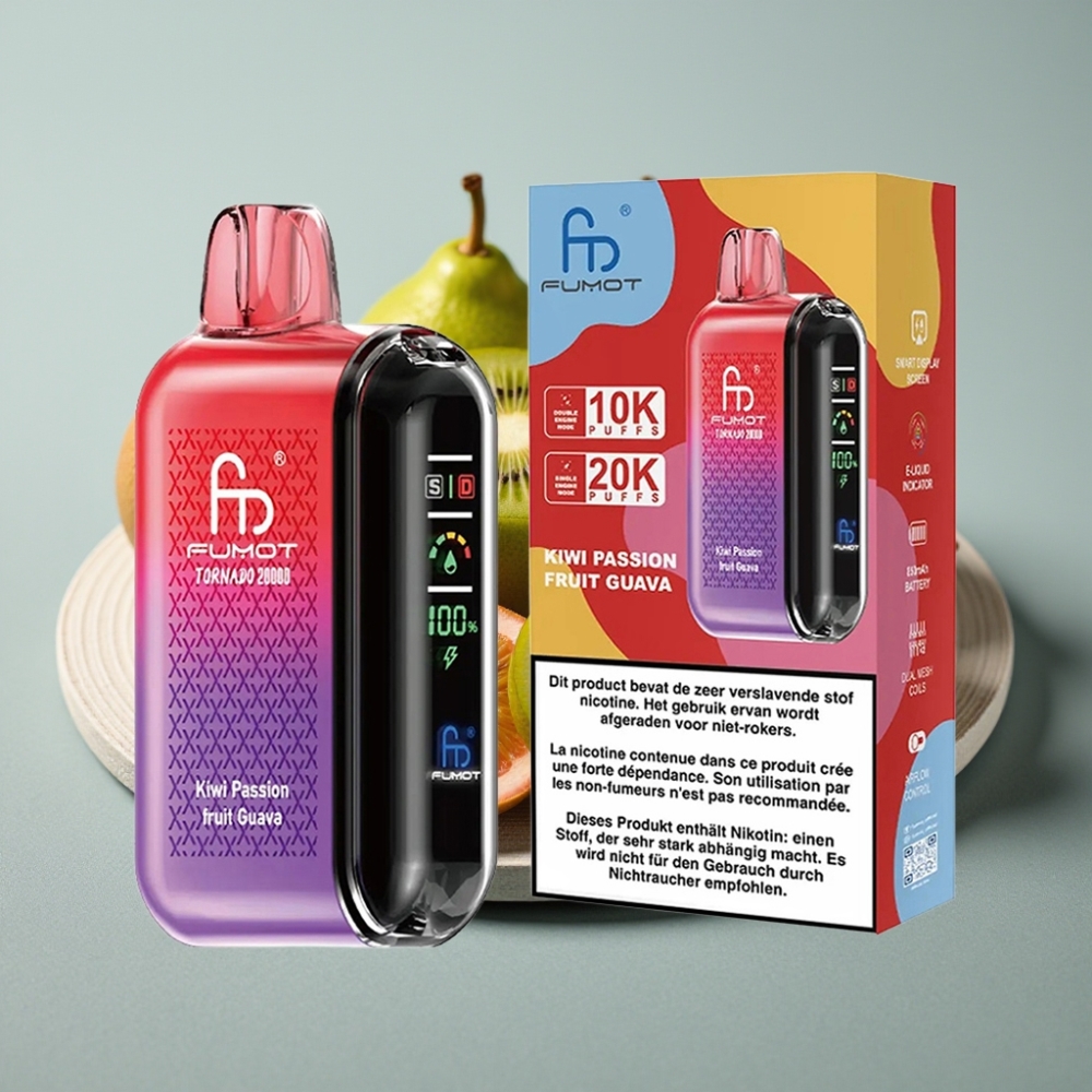 Fumot Tornado 20000 Puffs Dual Mesh Coil 20ml Kiwi Maracujá Goiaba