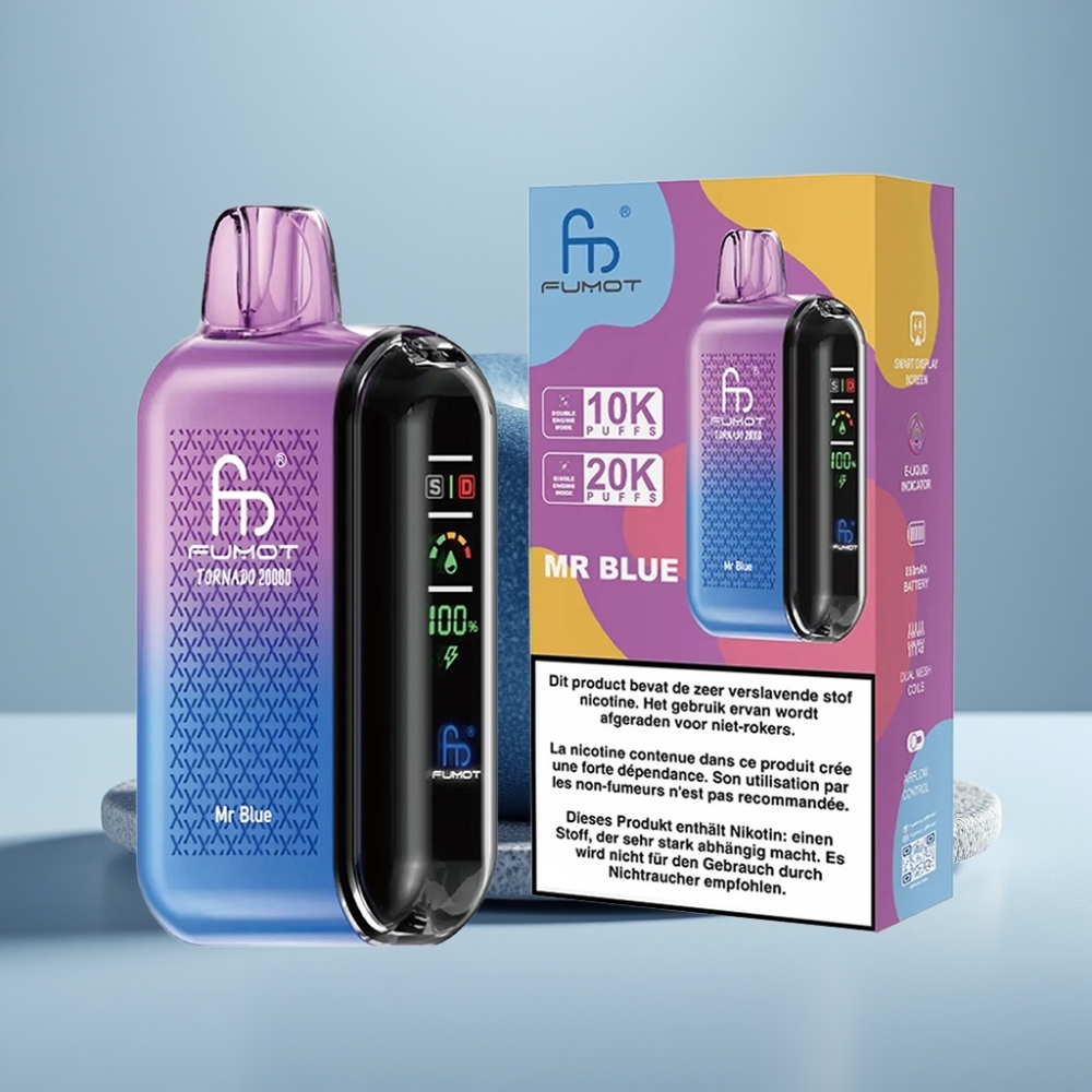 Fumot Tornado 20000 Puffs Dual Mesh Coil 20ml Recarregável Sabor Azul