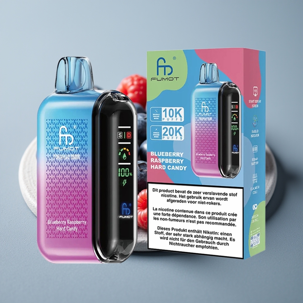 Fumot Tornado 20000 Puffs Dual Mesh Coil Smart Display Mirtilo Framboesa Balas Azedas