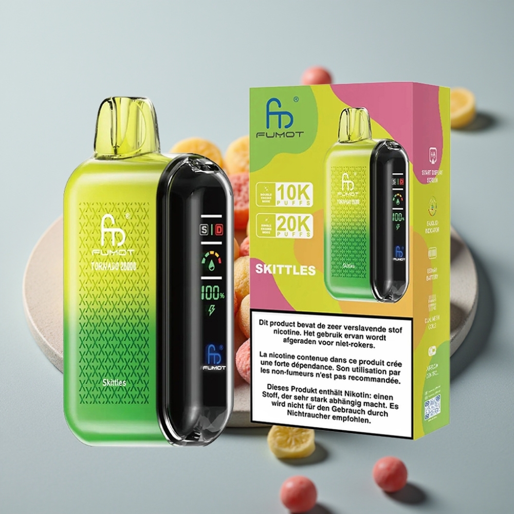 Fumot Tornado 20000 Puffs Dual Mesh Coil Smart Display Sabor Skittles