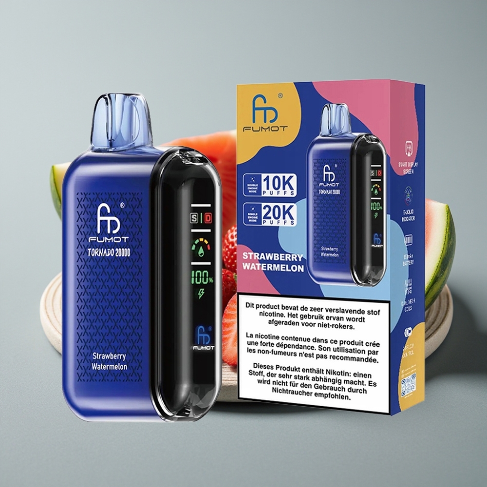 Fumot Tornado 20000 Puffs Dual Mesh Strawberry Watermelon Rechargeable Smart Display
