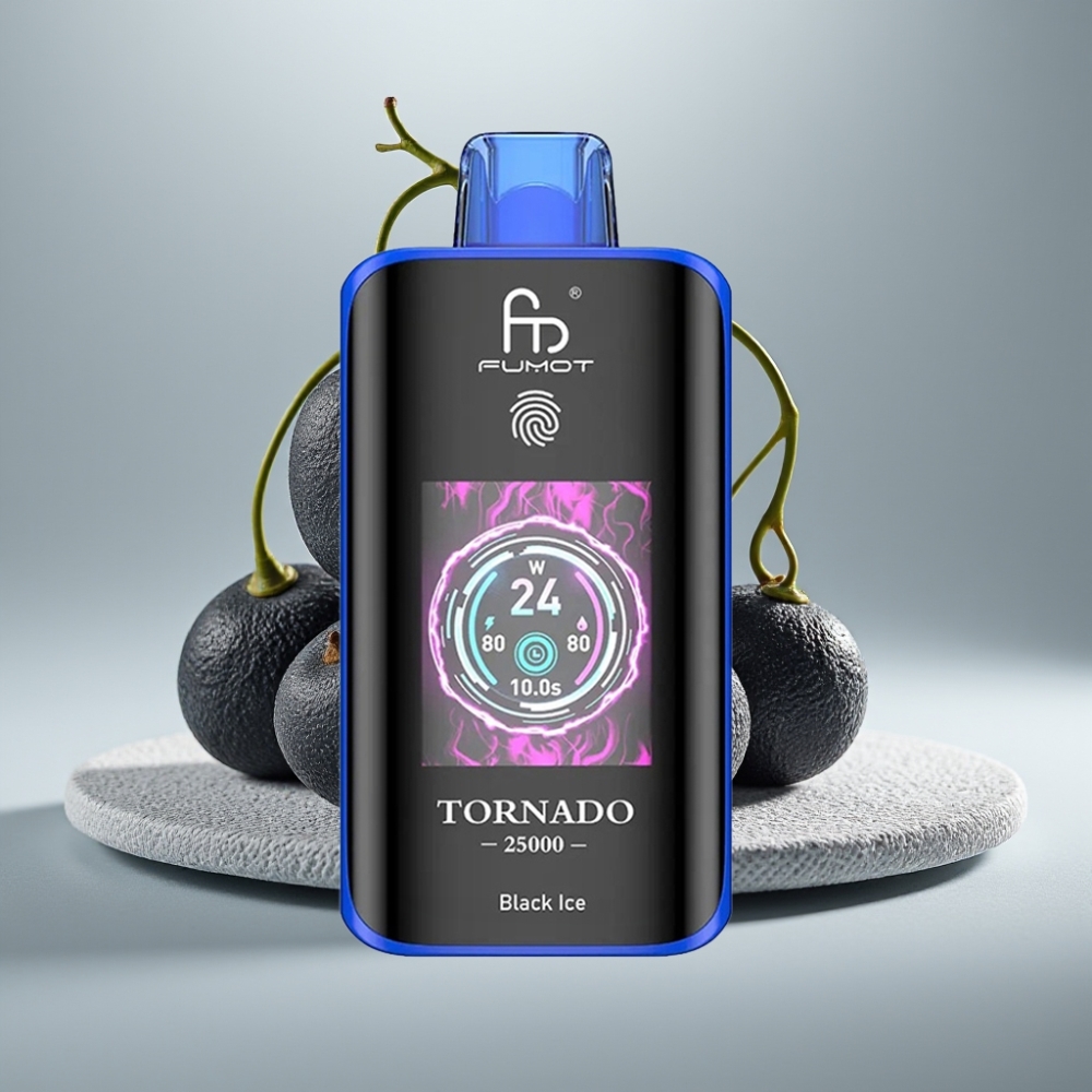 Fumot Tornado 25000 Puffs HD Screen 20ml Gelo Negro Recarregável USB-C