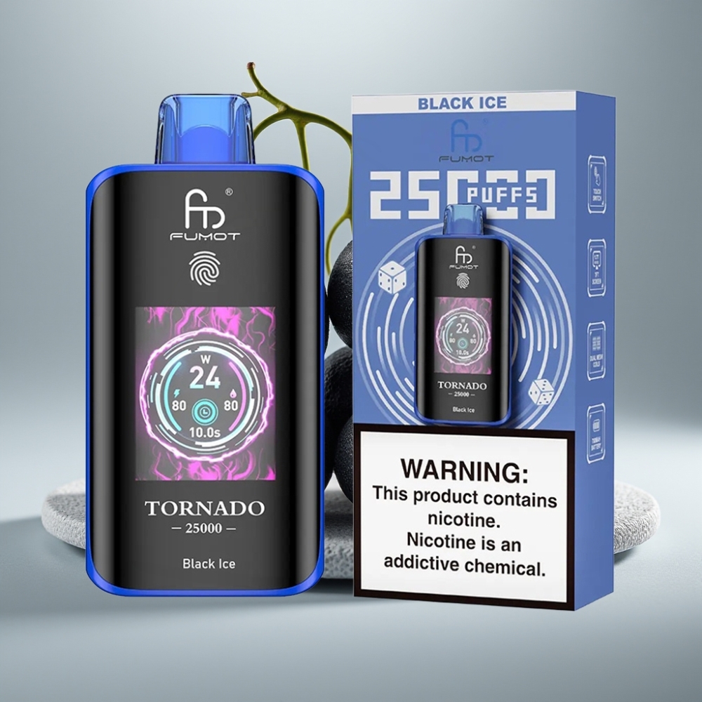 Fumot Tornado 25000 Puffs HD Screen 20ml Gelo Negro Recarregável USB-C
