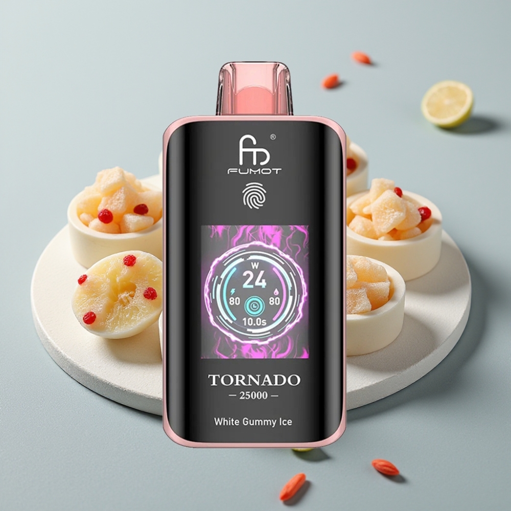 Fumot Tornado 25000 Puffs HD Screen 700mAh Recarregável Sabor Goma Branca Gelada