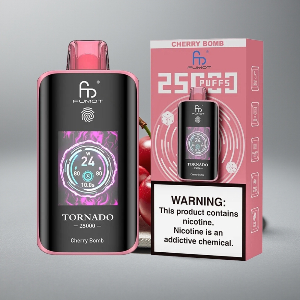 Fumot Tornado 25000 Puffs HD Screen Recarregável 20ml Bomba de Cereja