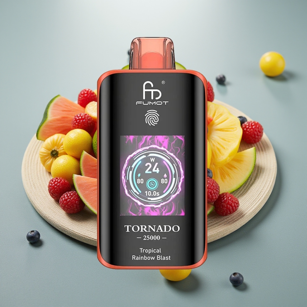 Fumot Tornado 25000 Puffs Tela HD Bateria 700mAh Recarregável Sabor Explosão Tropical do Arco-Íris