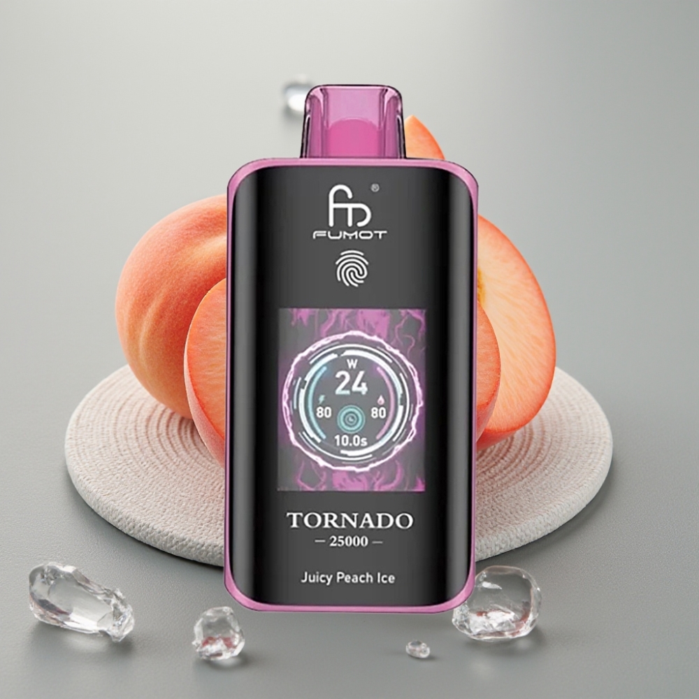 Fumot Tornado 25000 Puffs Tela HD Bateria 700mAh Recarregável Sabor Pêssego Gelado