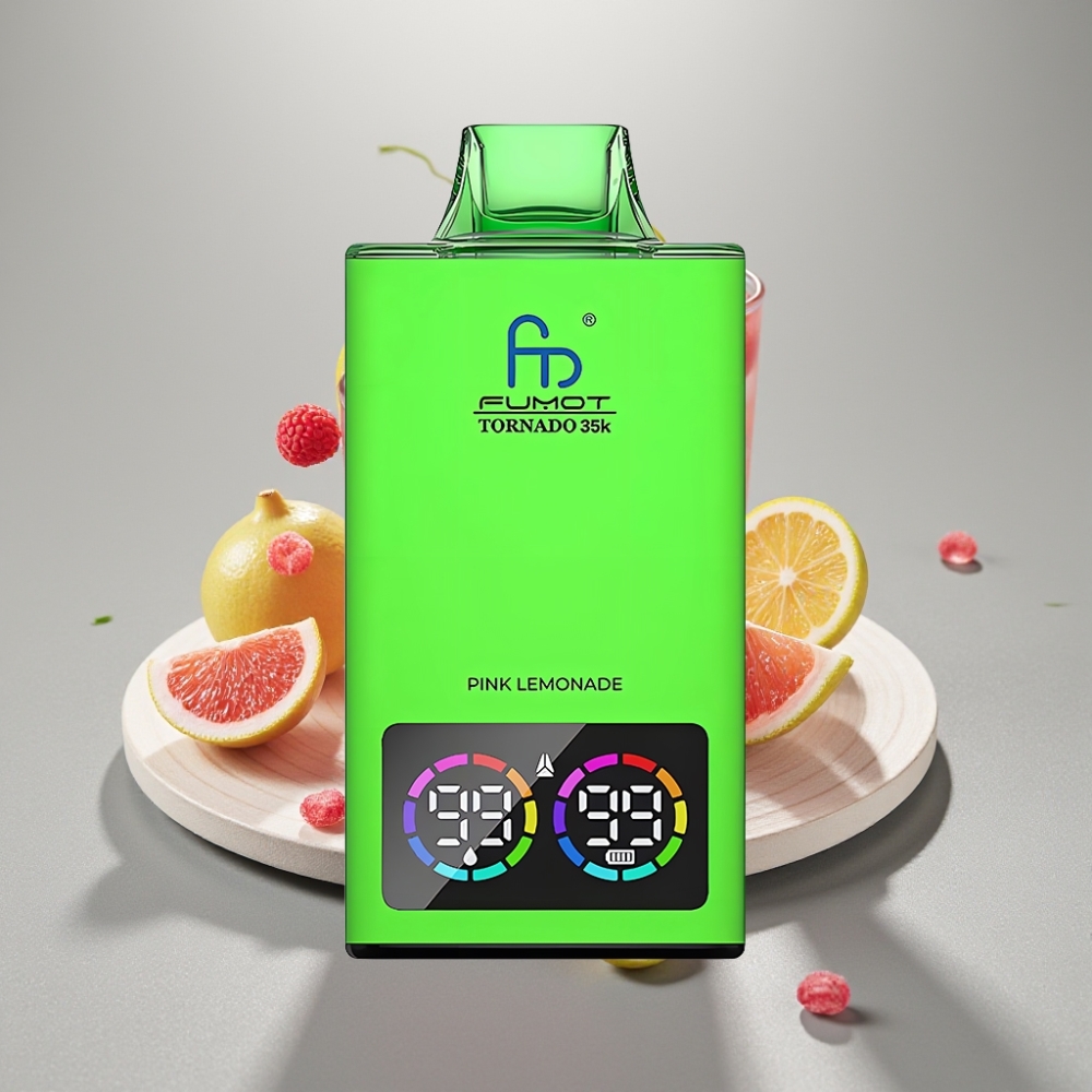 Fumot Tornado 35K Disposable Vape 35000 Puffs Dual Mesh Coil Limonada Rosa RGB Lights USB-C
