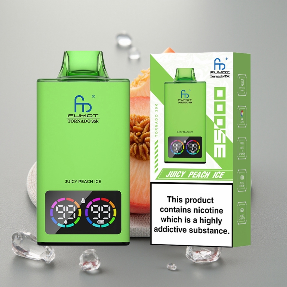 Fumot Tornado 35K Disposable Vape 35000 Puffs Pêssego Gelado Dual Mesh Coil RGB Lights USB-C