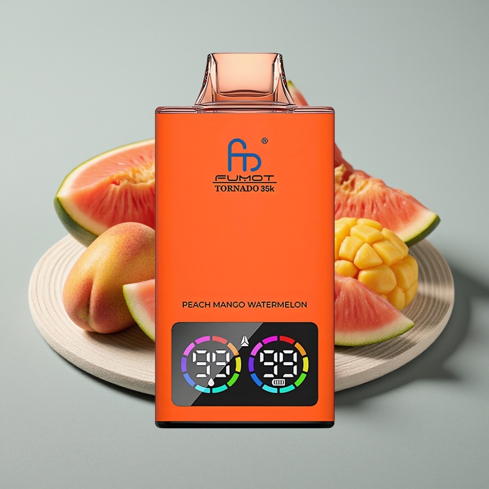 Fumot Tornado 35K Disposable Vape Pêssego Manga Melancia Dual Mesh Coil RGB Lights