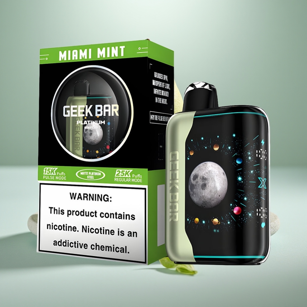 GEEK BAR Platinum Edition 25000 Puffs Miami Menta Aço Platina Mate USB-C Dual Mesh