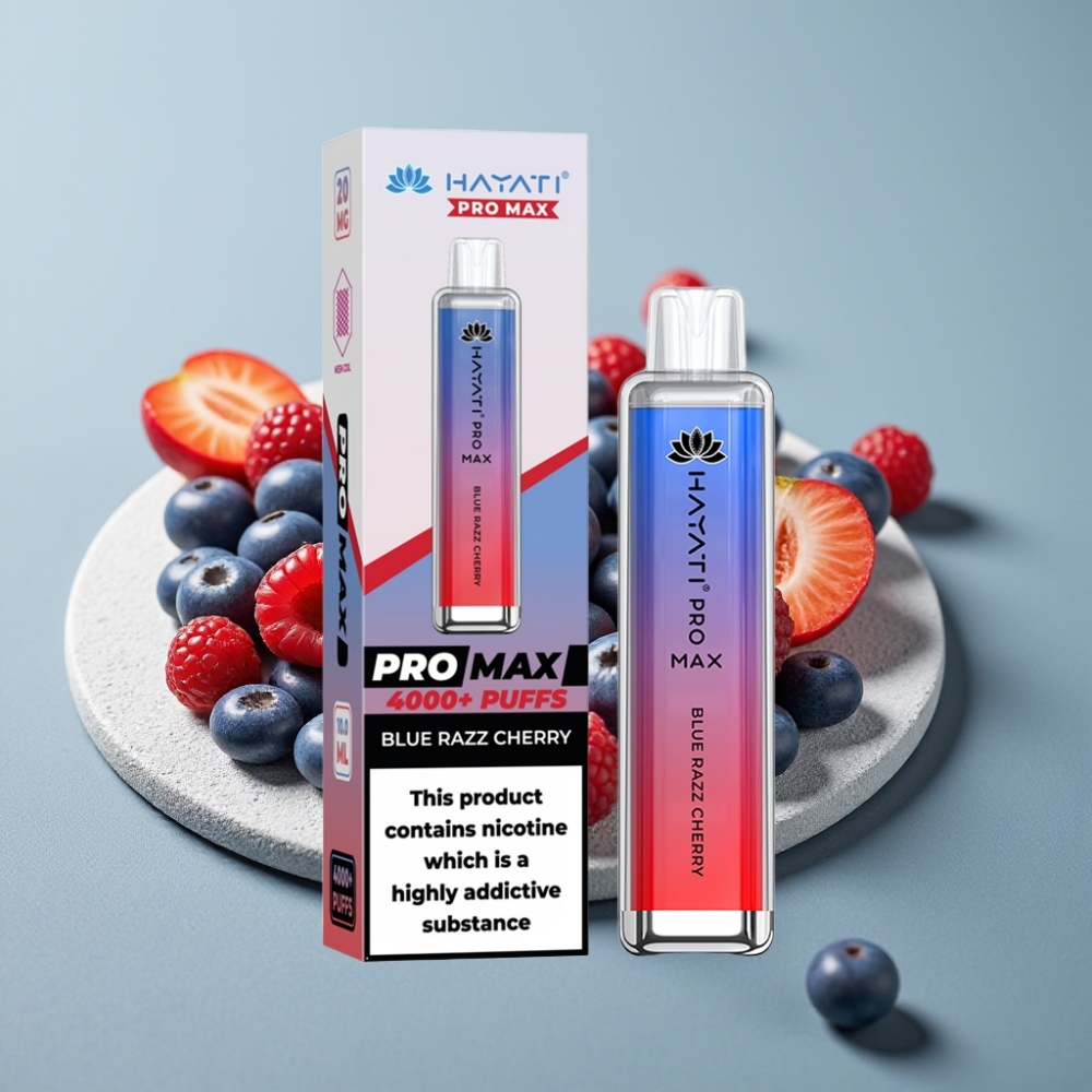 Hayati Pro Max 4000 Puffs Disposable Vape Azul Cereja, 5% Nicotina, 1400mAh, LED