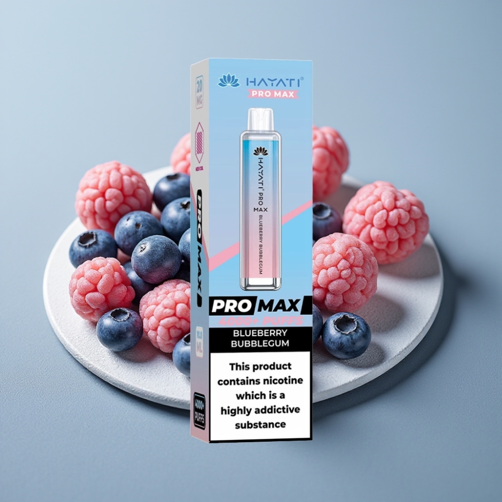 Hayati Pro Max 4000 Puffs Disposable Vape Bateria 1400mAh LED Sabor Chiclete de Mirtilo