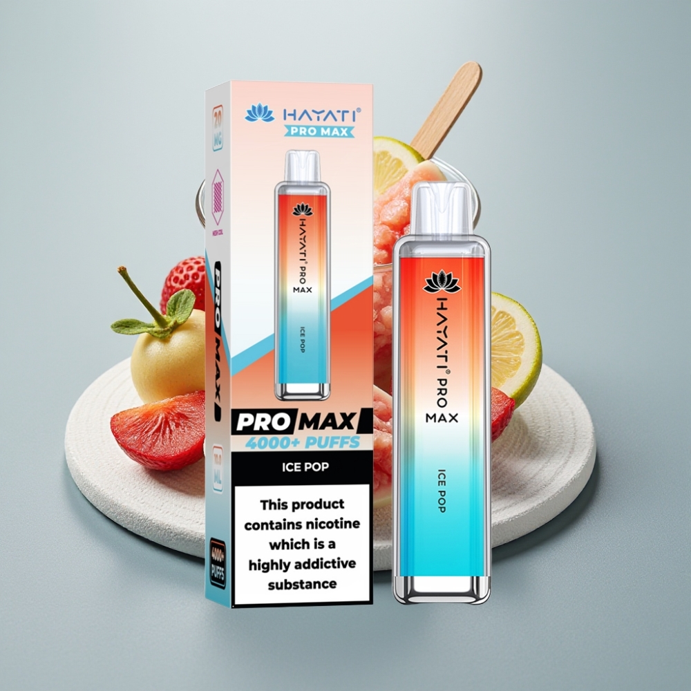 Hayati Pro Max 4000 Puffs Disposable Vape Gelo Saborizado com LED, Bateria Recarregável
