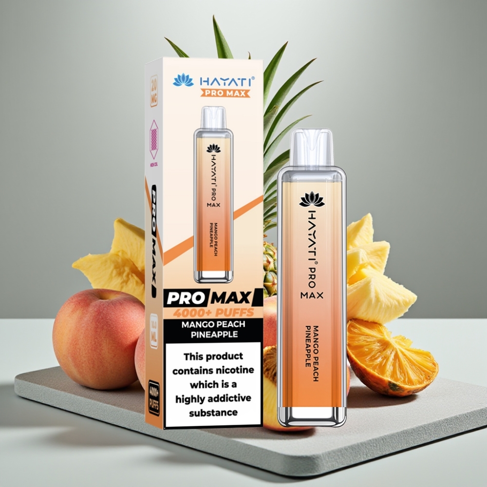Hayati Pro Max 4000 Puffs Disposable Vape Manga Pêssego Abacaxi Dual Mesh Recarregável