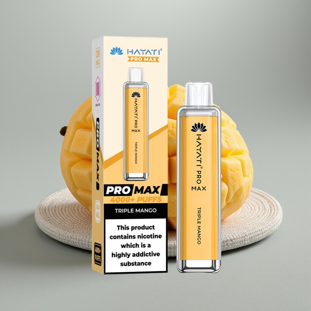 Hayati Pro Max 4000 Puffs Disposable Vape Manga Tripla LED Crystal Recarregável 2ml/10ml