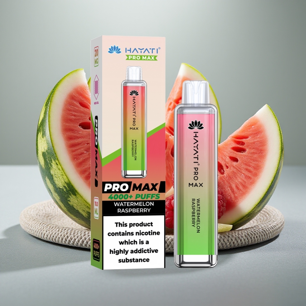 Hayati Pro Max 4000 Puffs Disposable Vape Melancia Framboesa Recarregável LED