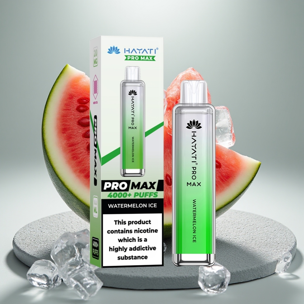 Hayati Pro Max 4000 Puffs Disposable Vape Melancia Gelo Recarregável LED 1400mAh