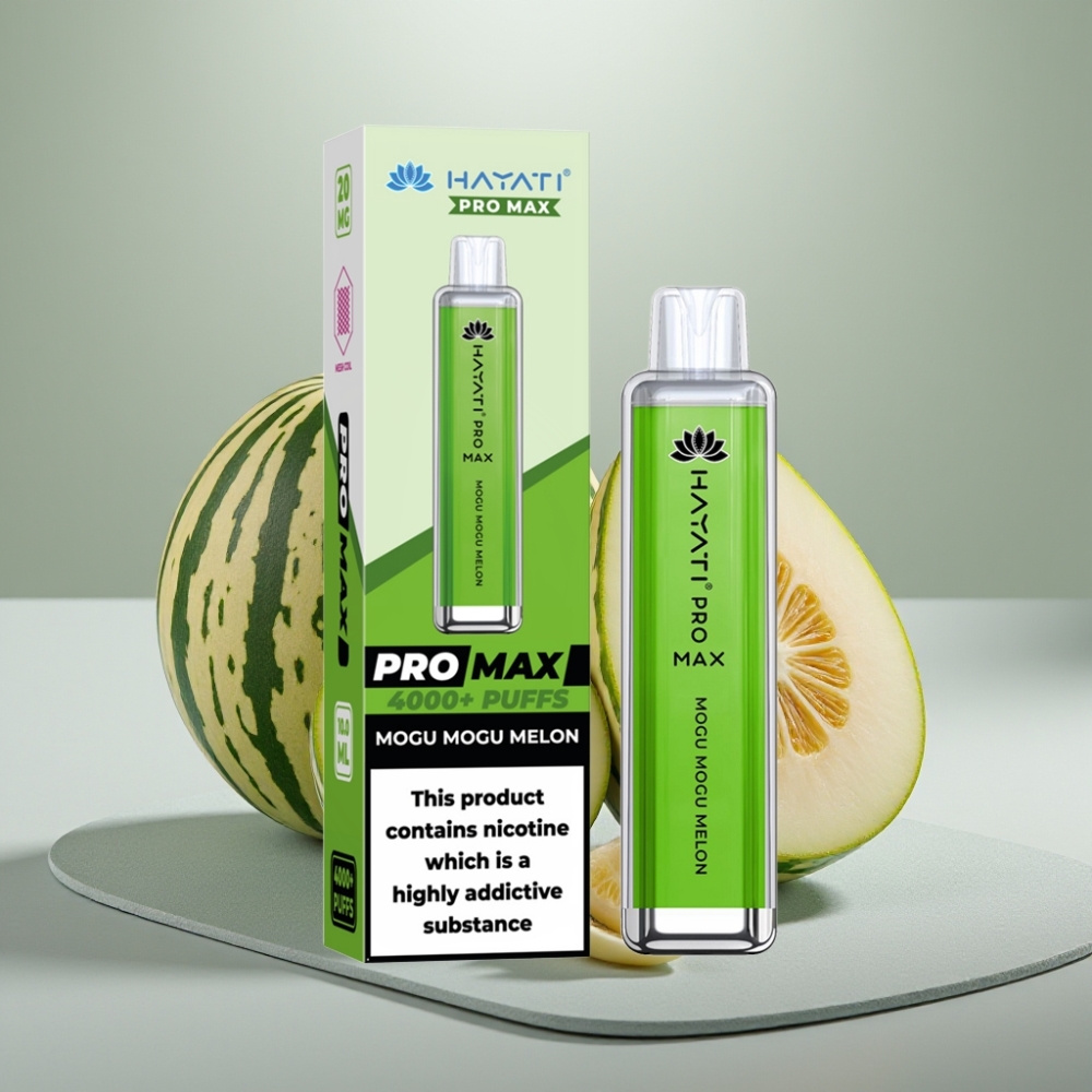 Hayati Pro Max 4000 Puffs Disposable Vape Mogu Mogu Melão 5% Nic 1400mAh Recarregável