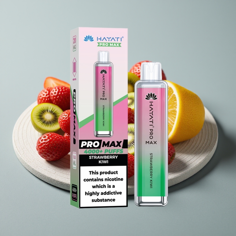 Hayati Pro Max 4000 Puffs Disposable Vape Morango Kiwi LED Recarregável 1400mAh