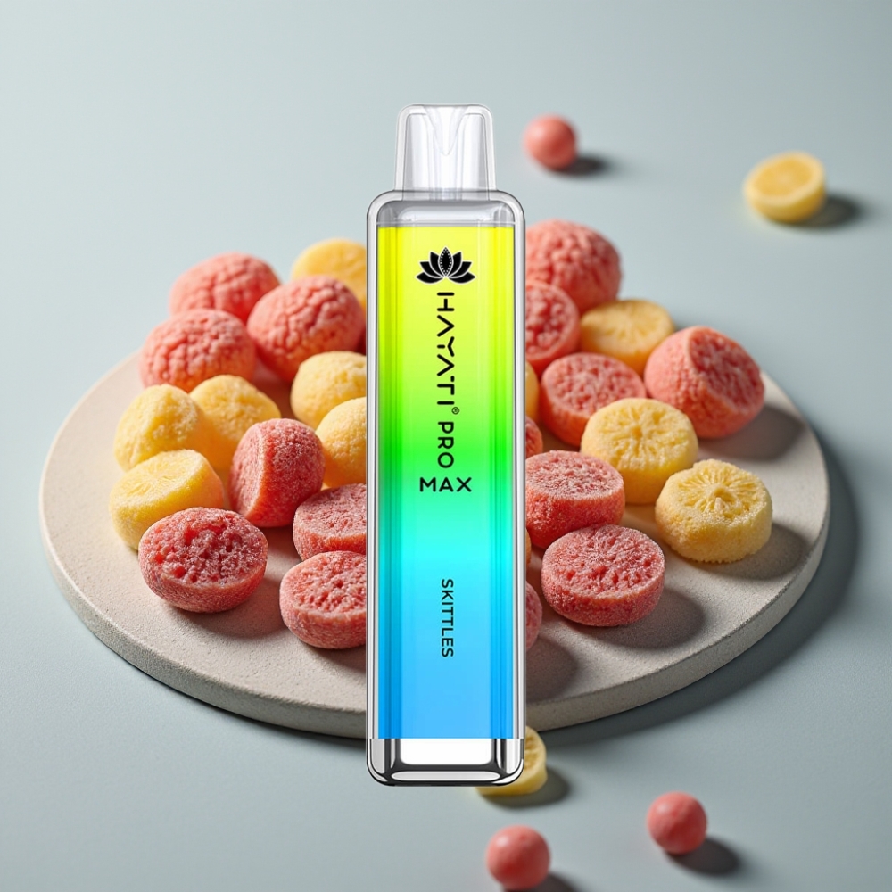 Hayati Pro Max 4000 Puffs Disposable Vape Skittles LED Recarregável Crystal 2%/5% Nicotina