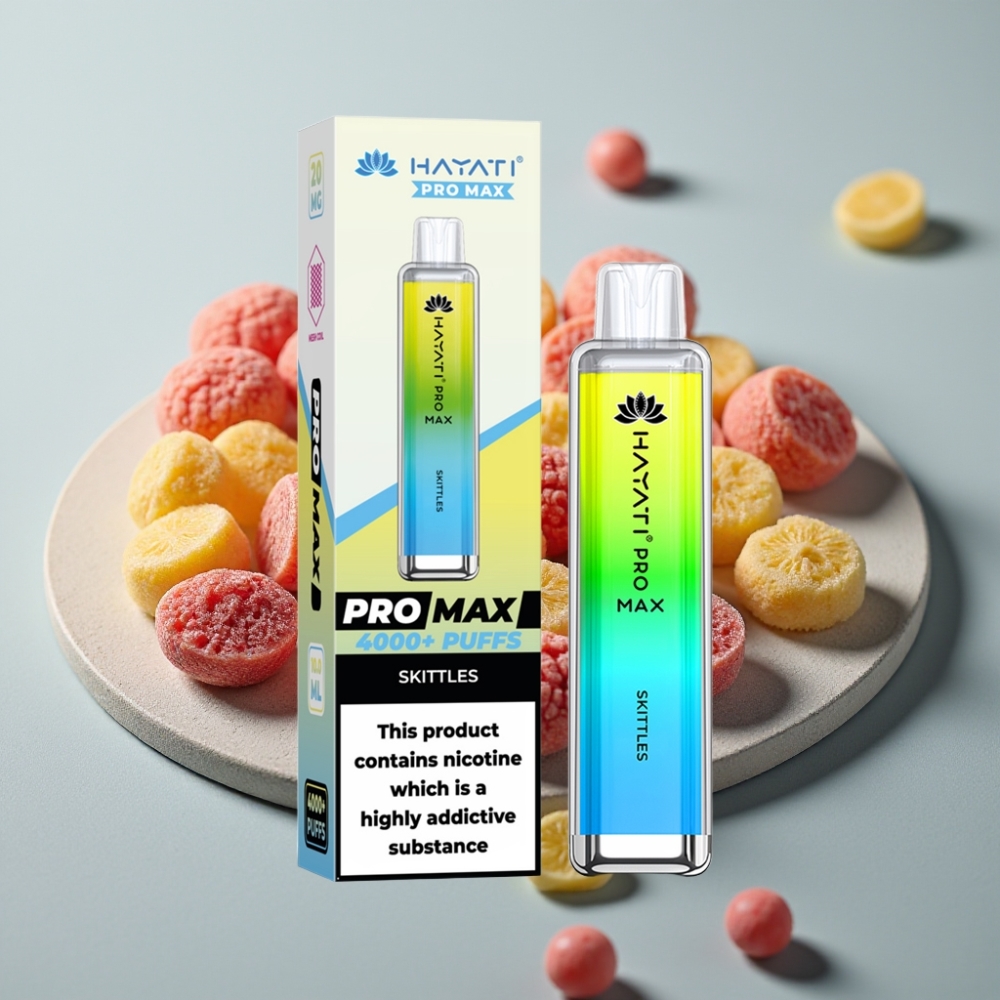 Hayati Pro Max 4000 Puffs Disposable Vape Skittles LED Recarregável Crystal 2%/5% Nicotina