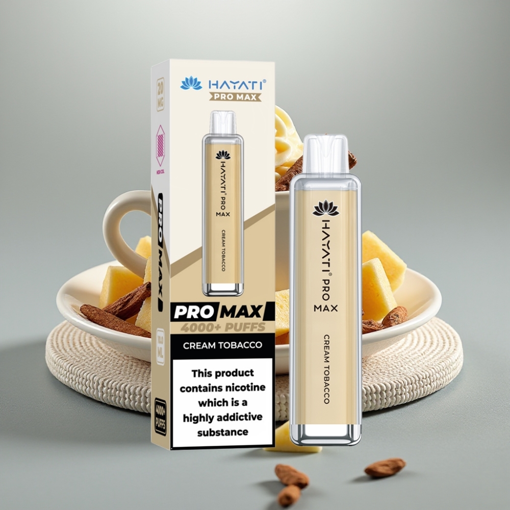 Hayati Pro Max 4000 Puffs Disposable Vape Tabaco Cremoso 2ml/10ml 1400mAh Recarregável