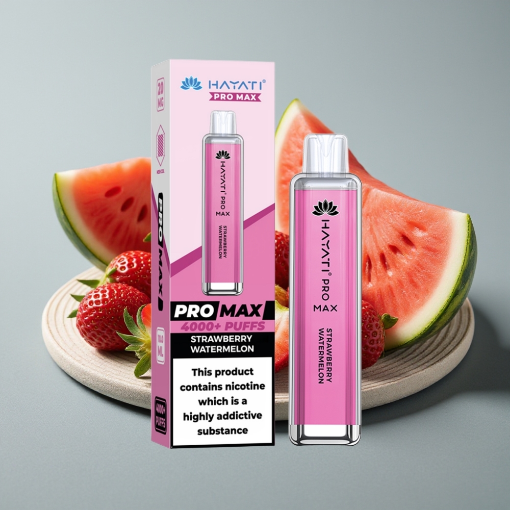 Hayati Pro Max 4000 Puffs Morango Melancia Recarregável LED Crystal TPD