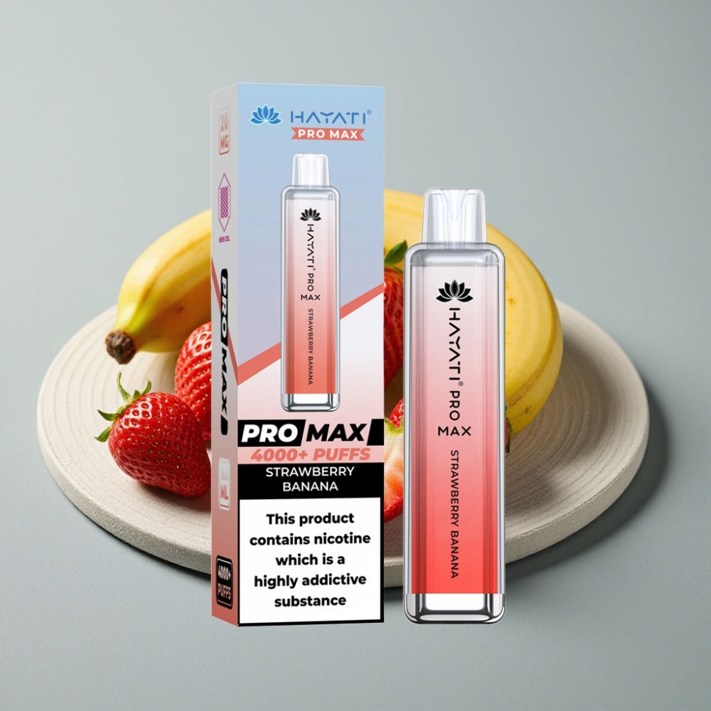 Hayati Pro Max 4000 Puffs Recarregável Morango Banana Crystal LED 1400mAh