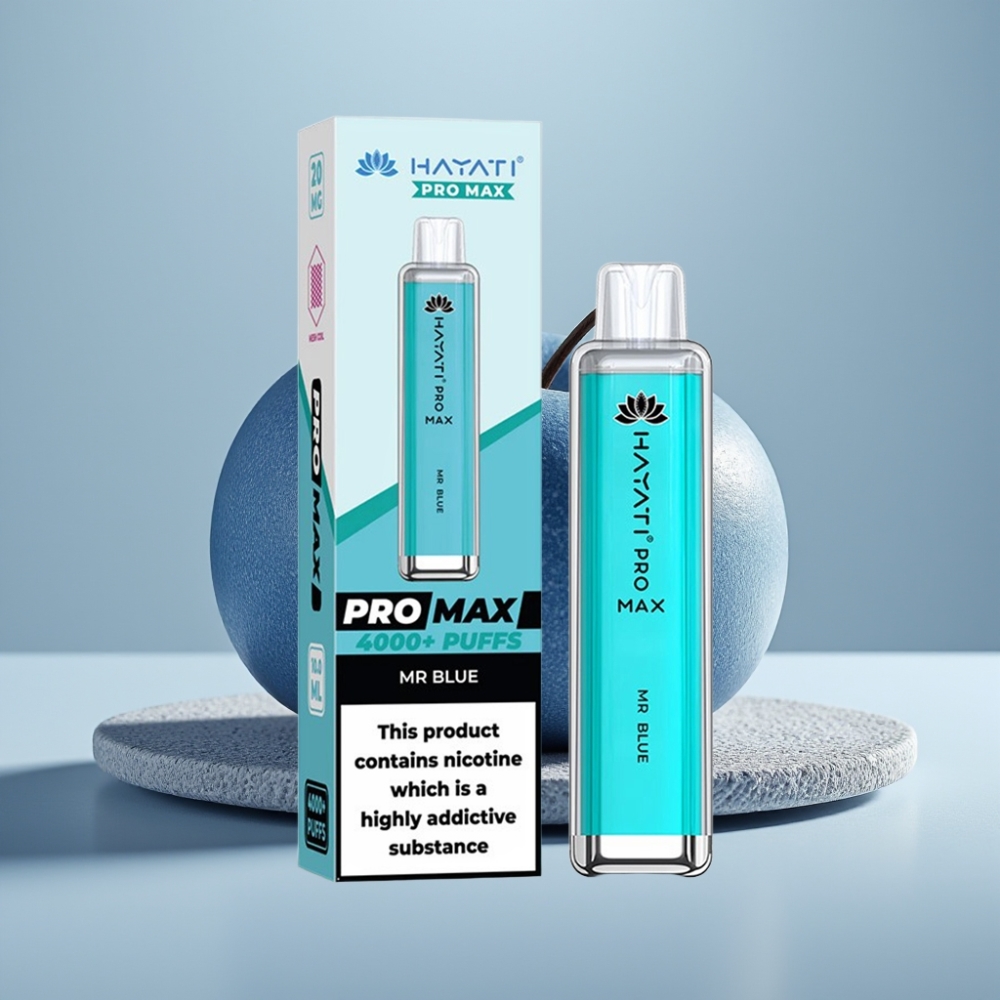 Hayati Pro Max 4000 Puffs Recarregável Mr Azul LED e Crystal 2%/5% Nicotina