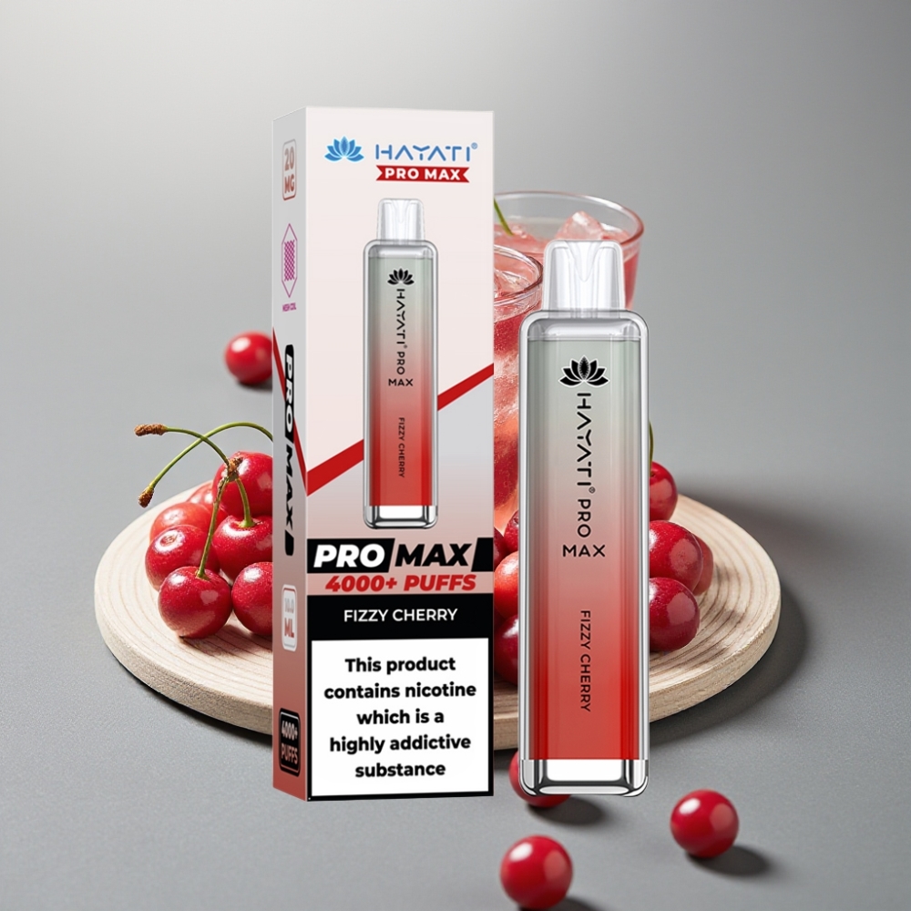Hayati Pro Max 4000 Puffs Resistência 1.1 Ohm Cereja Fizzy Recarregável
