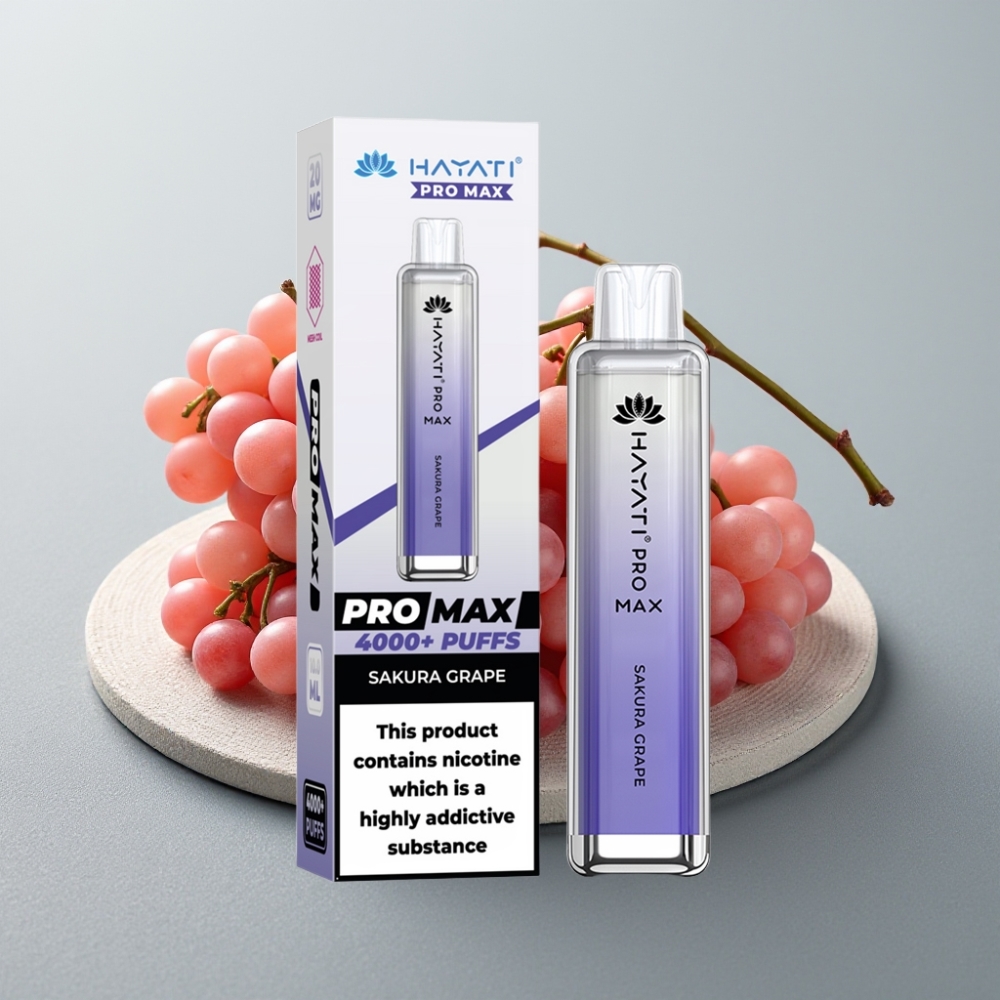 Hayati Pro Max 4000 Puffs Sakura Uva Recarregável com LED e Crystal