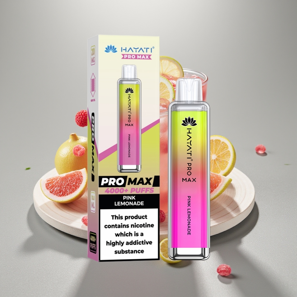 Hayati Pro Max 4000 Puffs Vape Recarregável Limonada Rosa 1400mAh Dual Coil