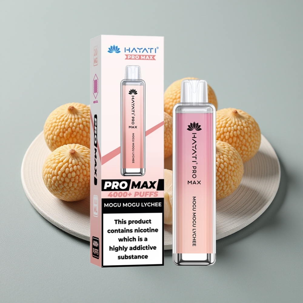 Hayati Pro Max 4000 Puffs Vape Recarregável Mogu Mogu Lichia com LED e Crystal