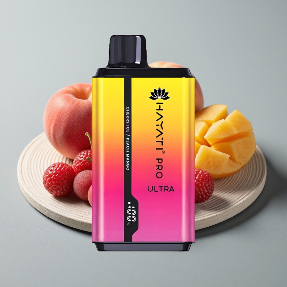 Hayati Pro Ultra 15000 Puffs 850mAh 2×12ml 2% Cereja Gelo Pêssego Manga